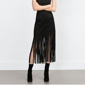 NWOT Zara Woman Suede Fringe Midi Skirt